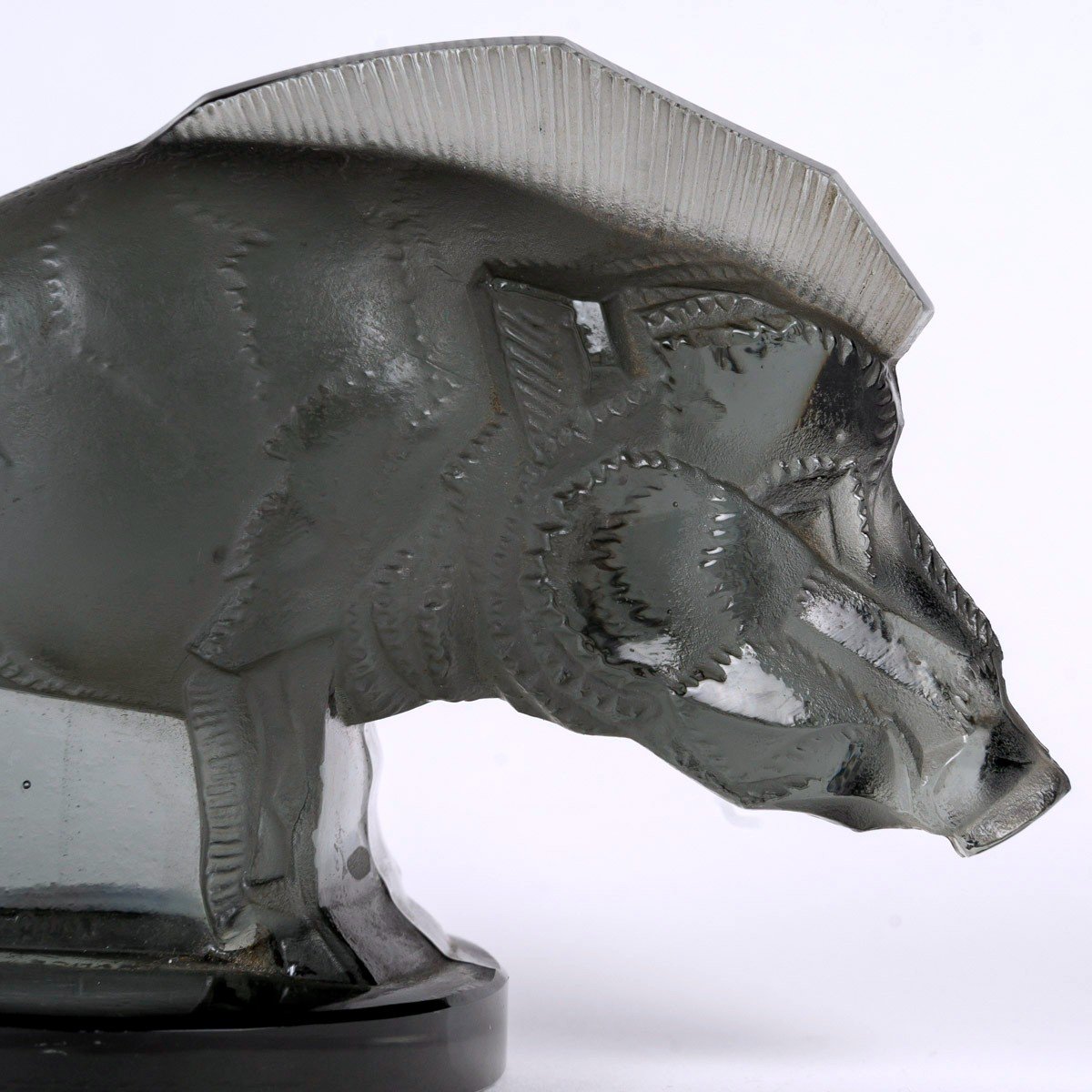 1929 René Lalique - Car Mascot Statuette Sanglier Boar Grey Topaz Glass-photo-3