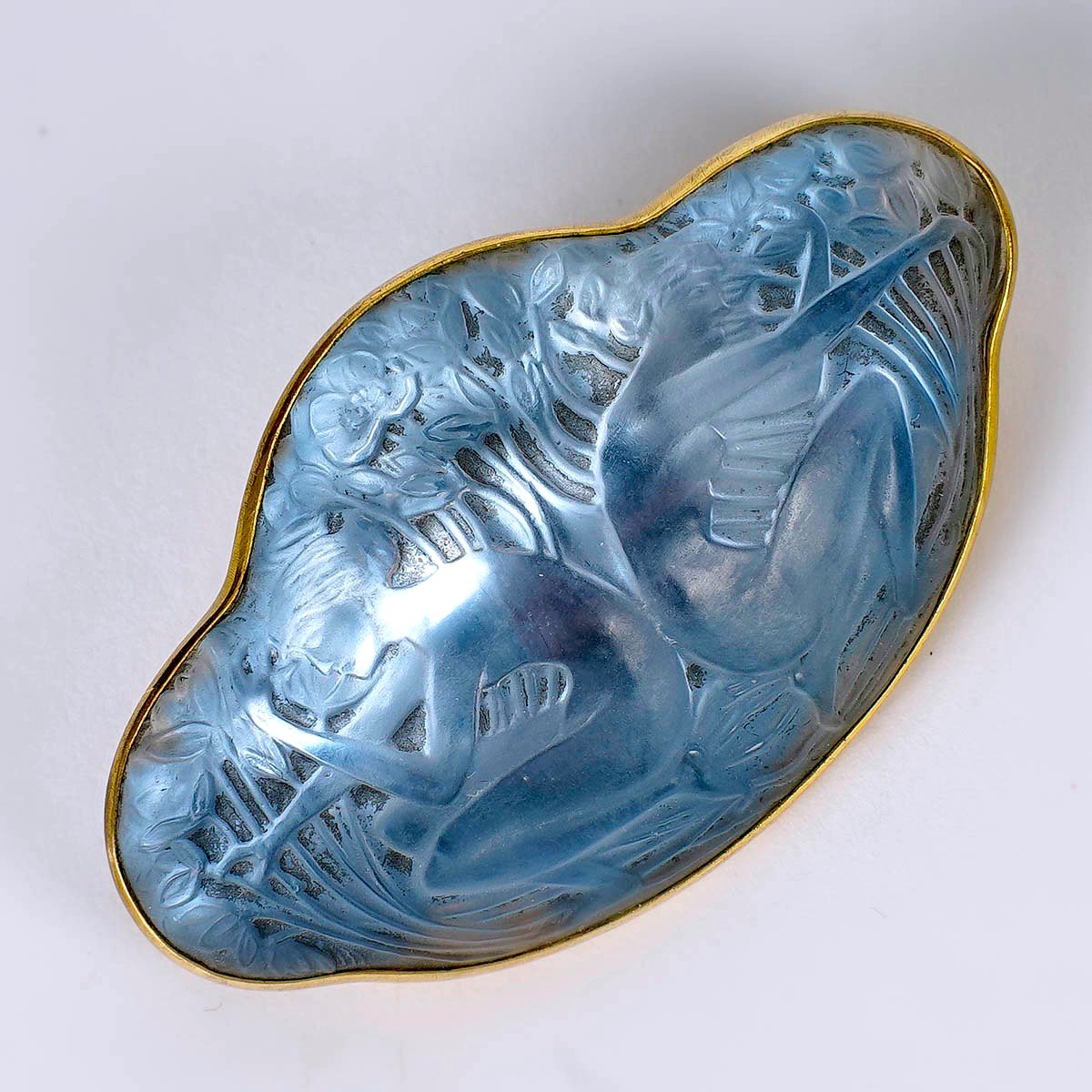 1913 René Lalique - Brooch Deux Figurines Dos à Dos Glass On Blue Foil-photo-4