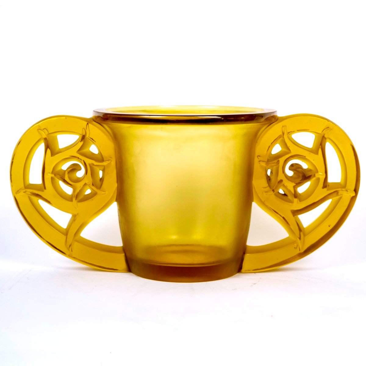 1926 René Lalique - Vase Pierrefonds Verre Jaune Ambré-photo-2