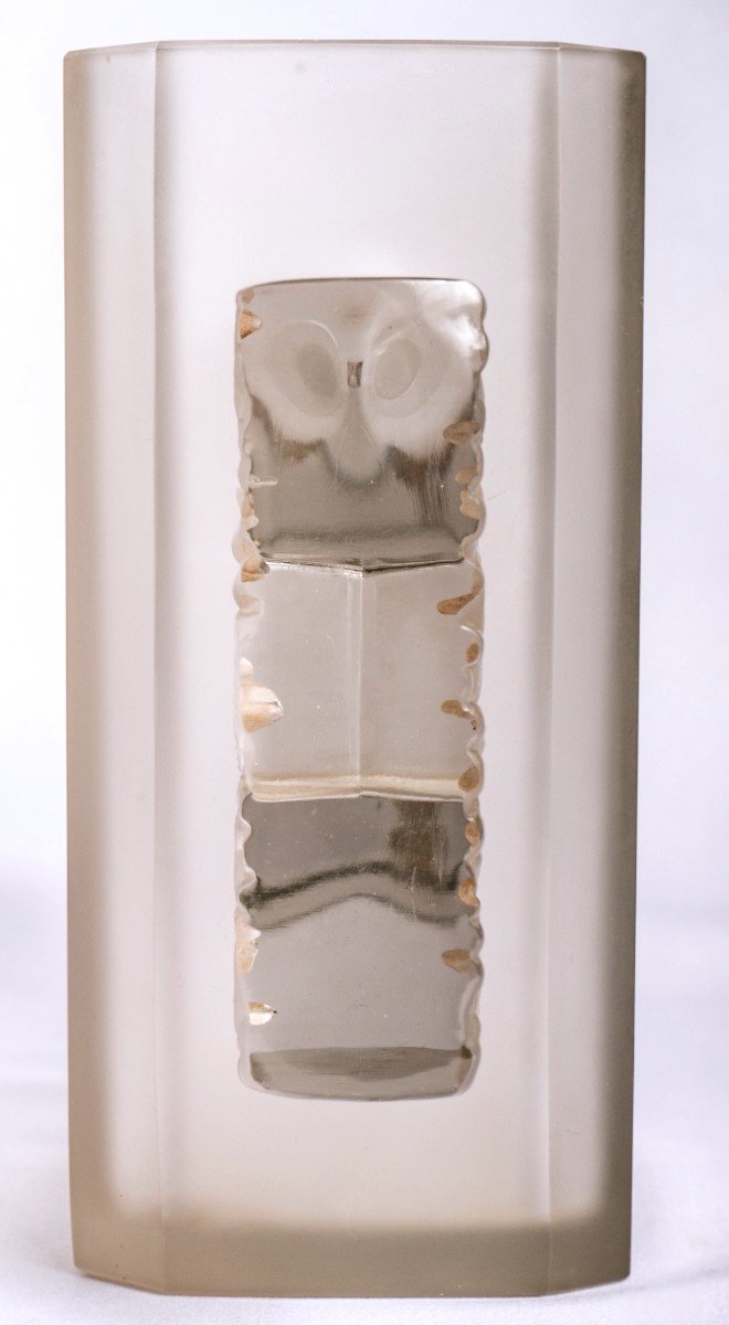 1929 René Lalique - Vase Margaret Verre Blanc Patiné Sépia-photo-4