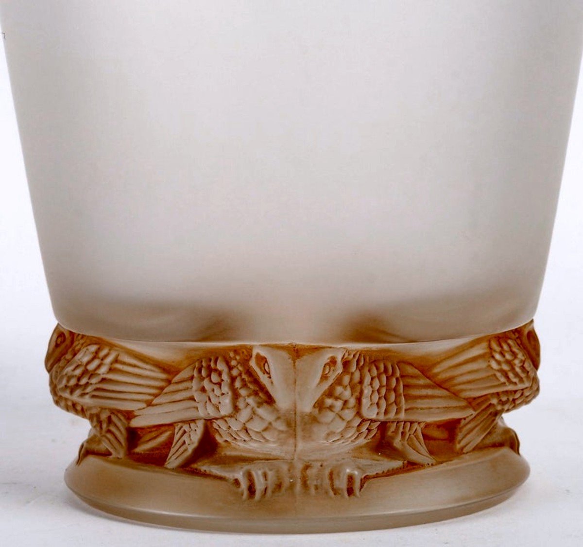 1938 René Lalique - Vase Frise Aigles Eagles Frosted Glass With Sepia Patina-photo-4