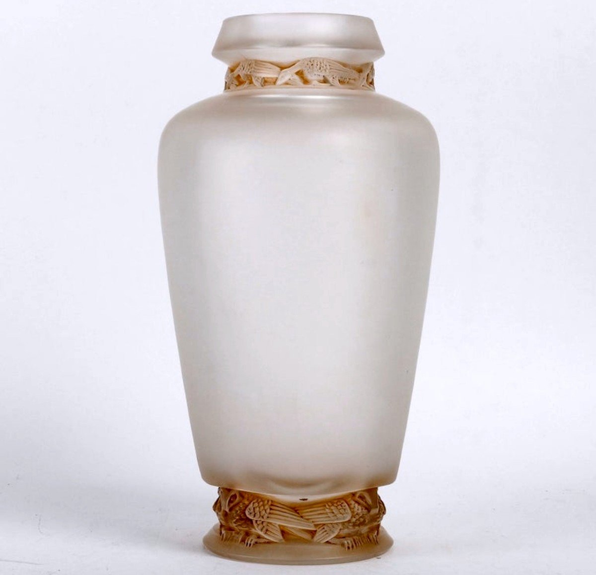 1938 René Lalique - Vase Frise Aigles Eagles Frosted Glass With Sepia Patina