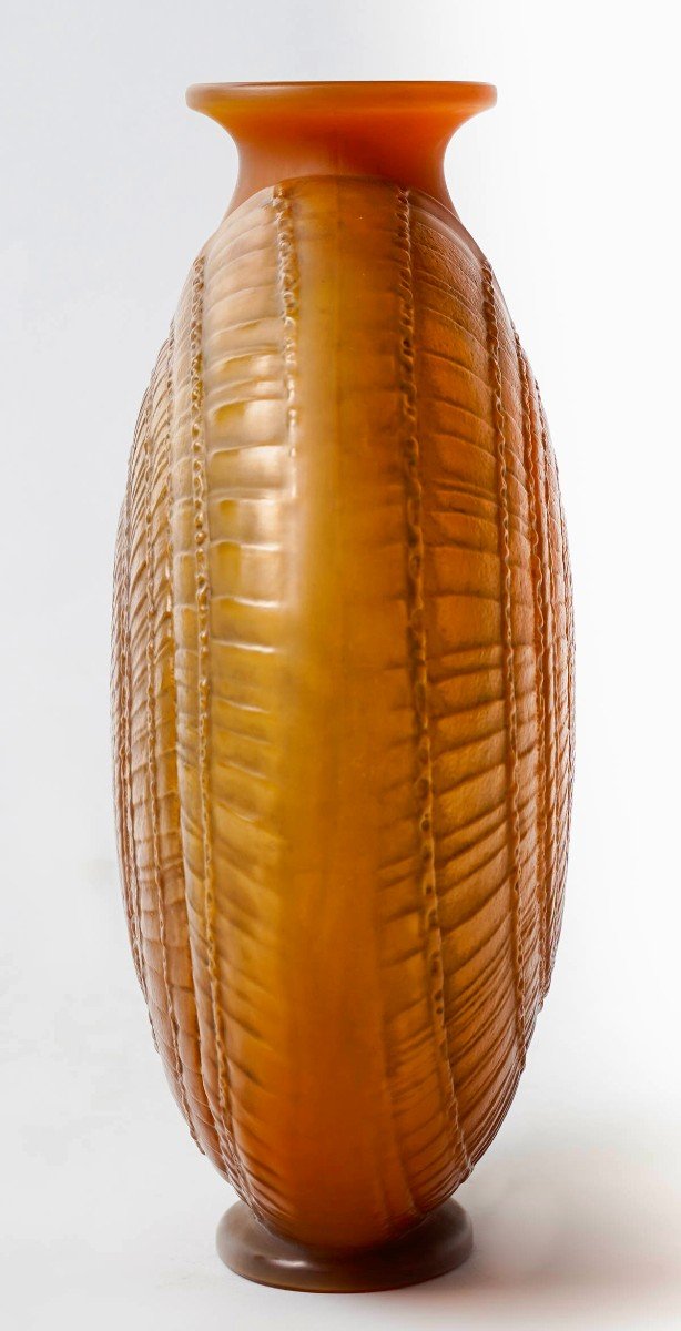 1920 René Lalique - Vase Escargot Snail Butterscotch Glass With Grey Patina-photo-3