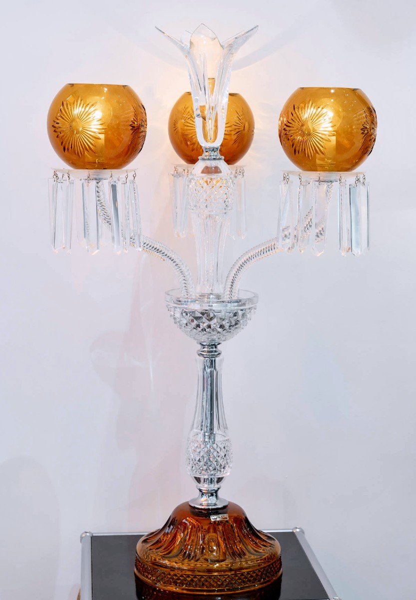 Saint-louis - Pair Of Candelabras Maharadja Clear And Amber Crystal-photo-2