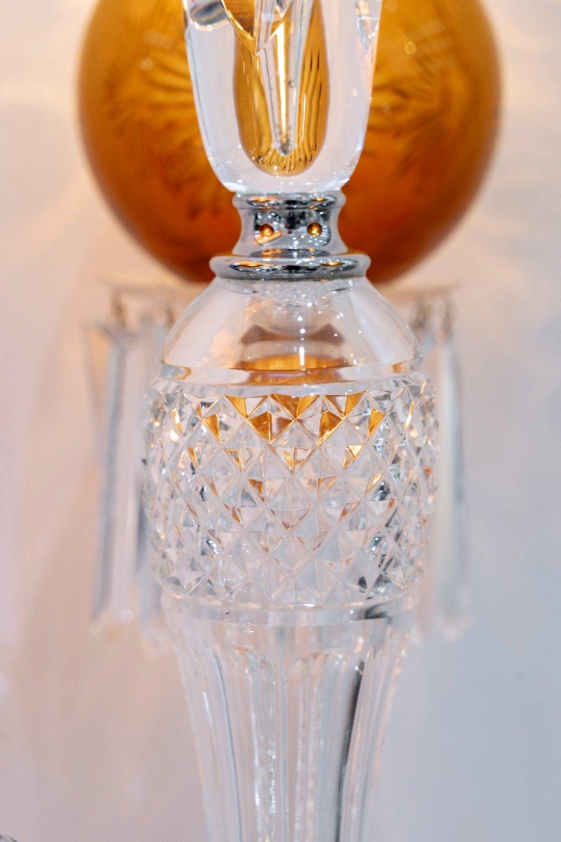 Saint-louis - Pair Of Candelabras Maharadja Clear And Amber Crystal-photo-1