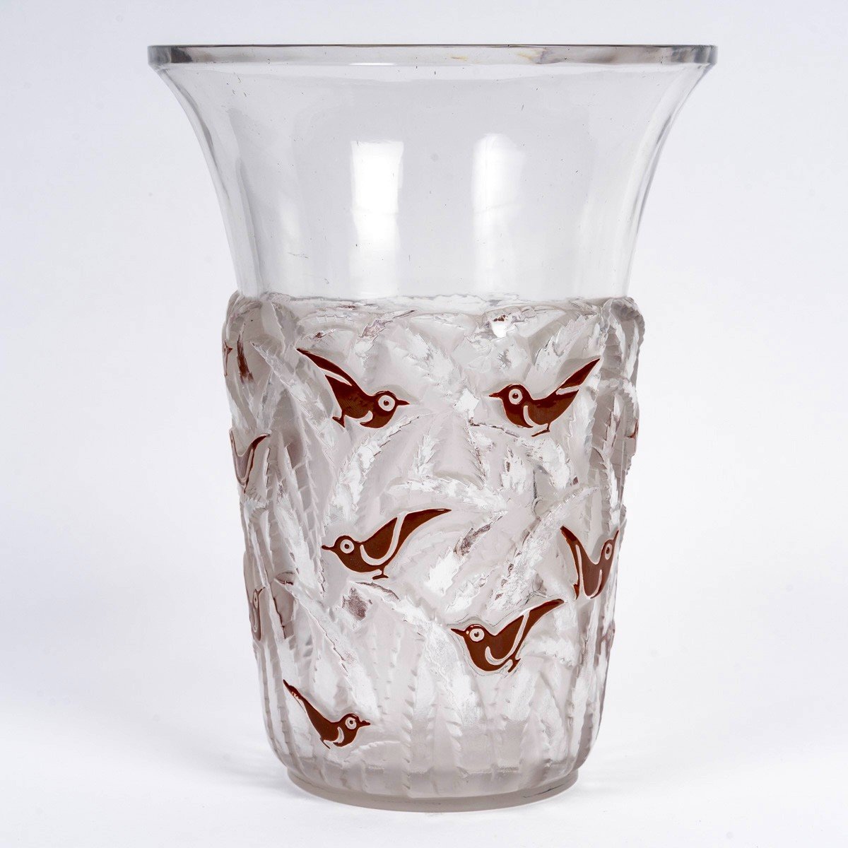 1930 René Lalique - Vase Borneo Glass With Brown Enamel