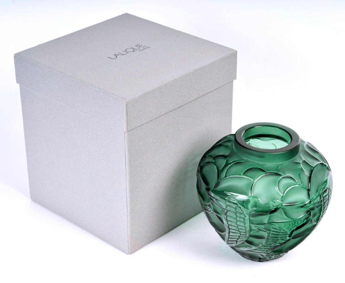 Lalique France - Vase Courlis Cristal Vert - Neuf En Coffret-photo-4