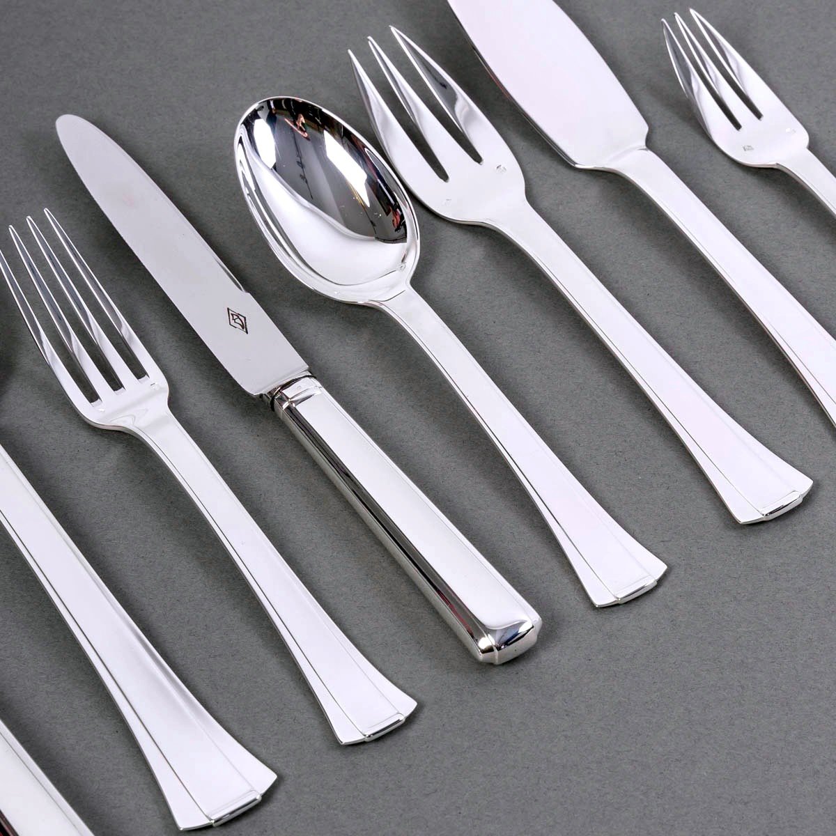 Jean E. Puiforcat - Art Deco Cutlery Flatware Set Dinard Sterling Silver - 129 Pieces-photo-3