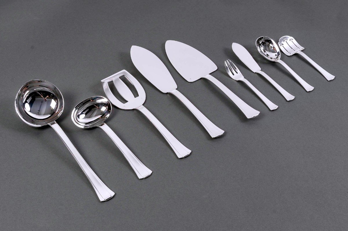 Jean E. Puiforcat - Art Deco Cutlery Flatware Set Dinard Sterling Silver - 129 Pieces-photo-2