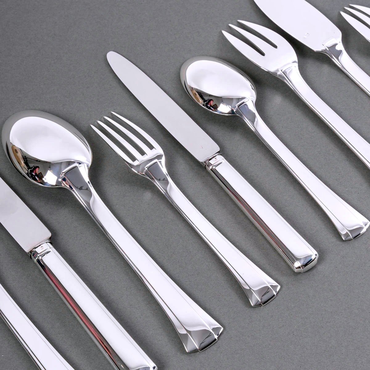 Jean E. Puiforcat - Art Deco Cutlery Flatware Set Dinard Sterling Silver - 129 Pieces-photo-8