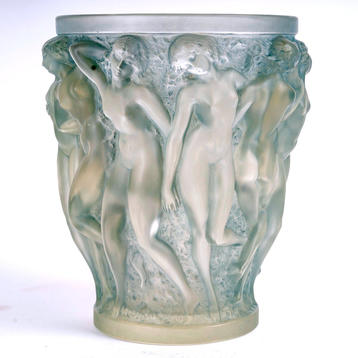 1927 René Lalique - Vase Bacchantes Verre Blanc Patiné Bleu-photo-2