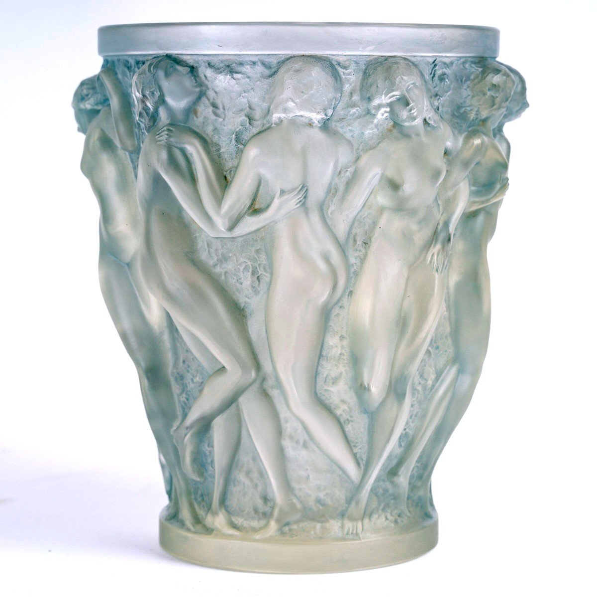 1927 René Lalique - Vase Bacchantes Verre Blanc Patiné Bleu-photo-3