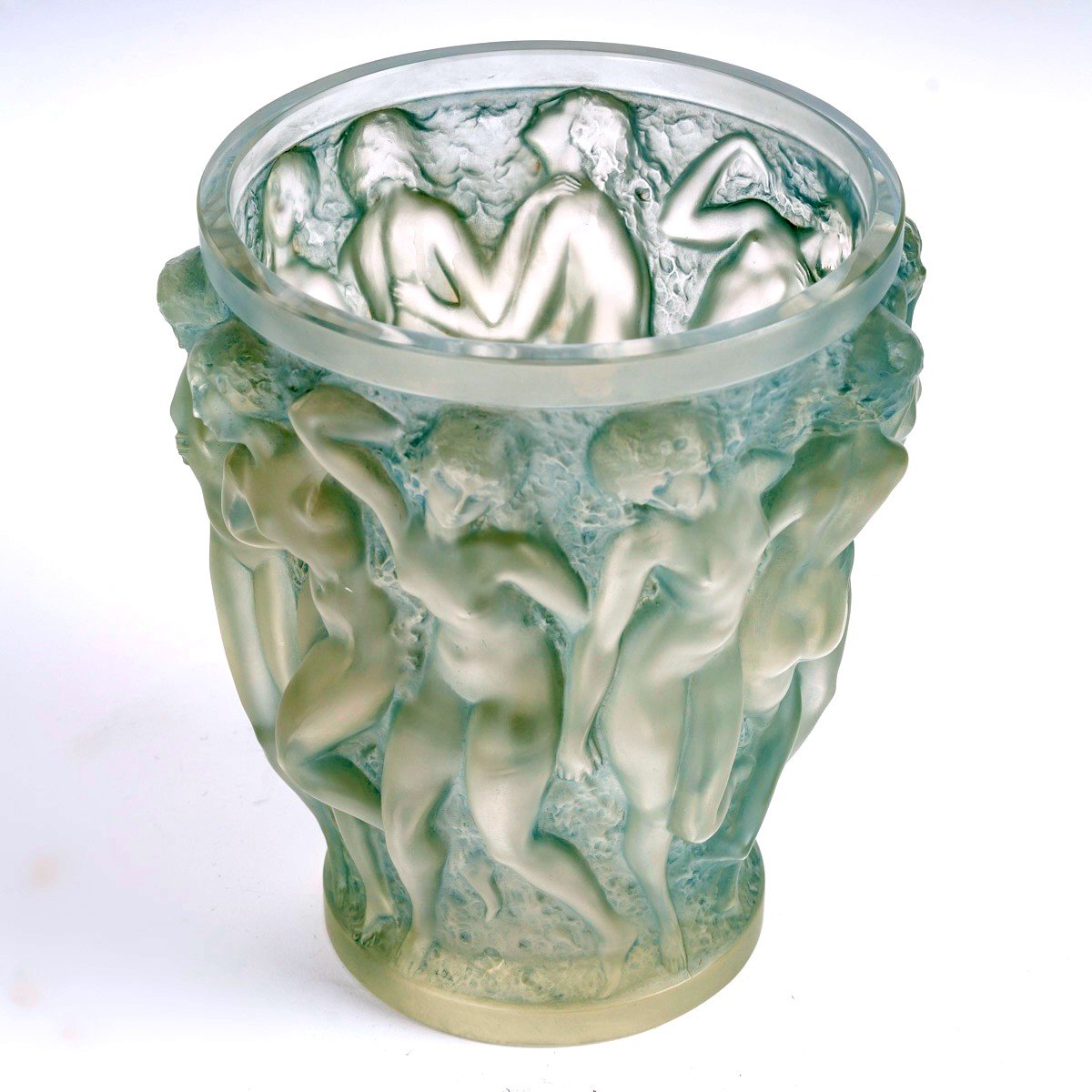 1927 René Lalique - Vase Bacchantes Verre Blanc Patiné Bleu-photo-4