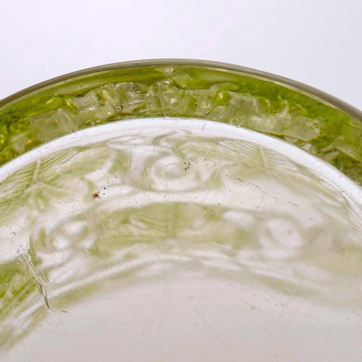 1938 René Lalique - Vase Seau à Champagne Reims Verre Blanc Patiné Vert-photo-3