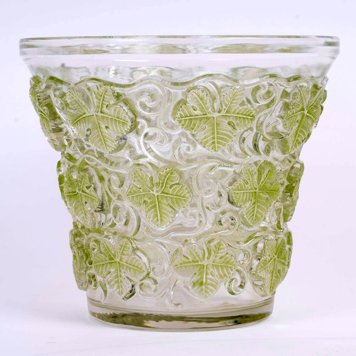 1938 René Lalique - Vase Seau à Champagne Reims Verre Blanc Patiné Vert