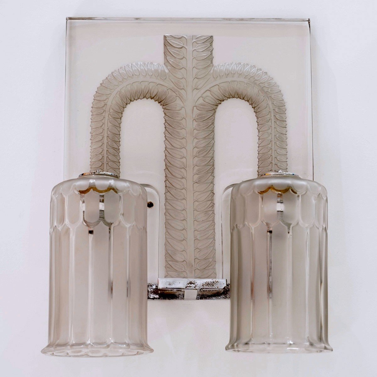 1928 René Lalique - Pair Of Sconces Wall Lights Saint Nabor Glass-photo-2