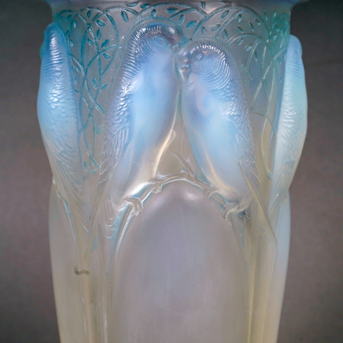 1924 René Lalique - Vase Ceylan Opalescent Glass With Blue Patina-photo-4