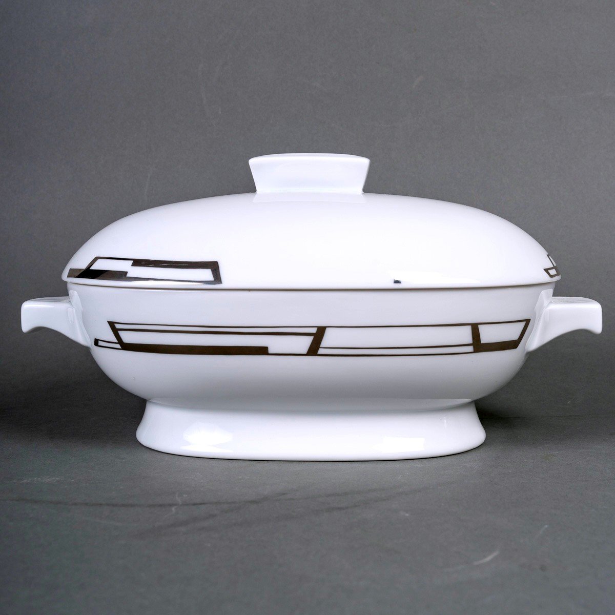 Puiforcat Et Martha Rahm - Art Deco Tureen White Porcelain With Silver Enamel-photo-3