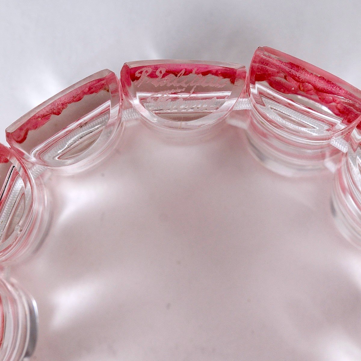 1928 René Lalique - Bracelet Art Déco Cerisier Verre Blanc Patiné Rose-photo-3