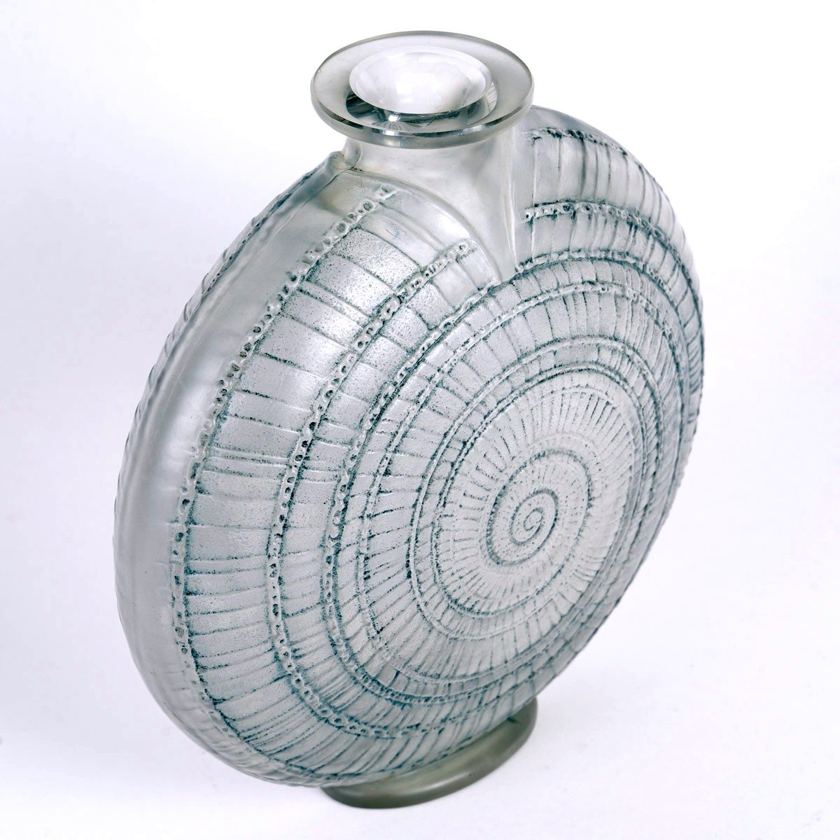 1920 René Lalique - Vase Escargot Snail Glass With Blue Patina-photo-2