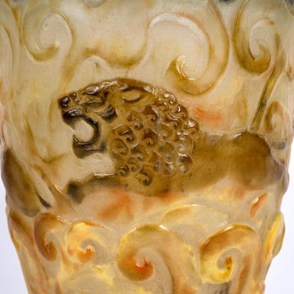 1926 Gabriel Argy-rousseau - Vase Lions Pâte De Verre-photo-1