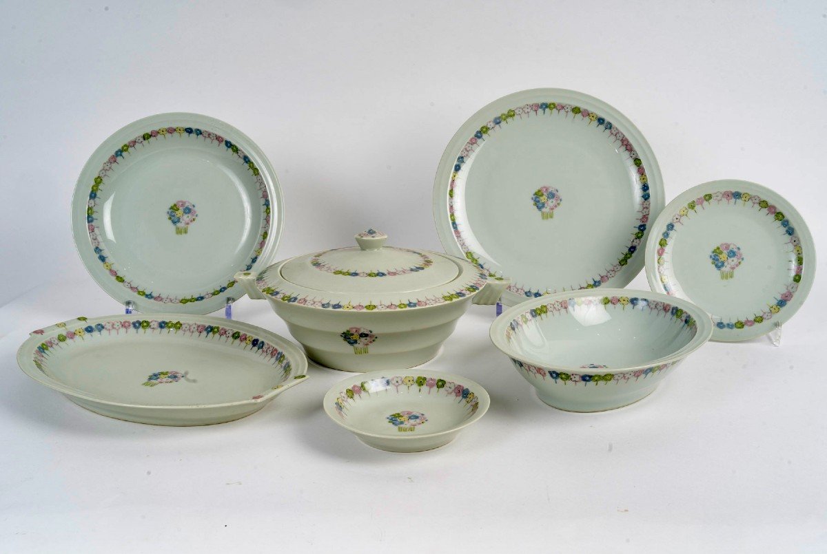 Suzanne Lalique Et Haviland - Service Nicole Celadon Porcelain - 35 Pieces