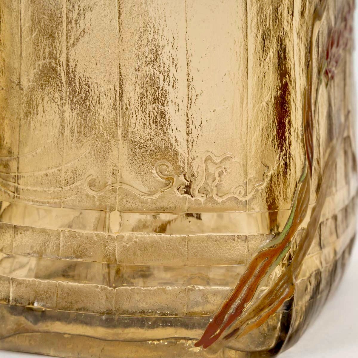 Emile Gallé - Vase Jardinière Verre Ambré Emaillé d'Epis De Blé-photo-3