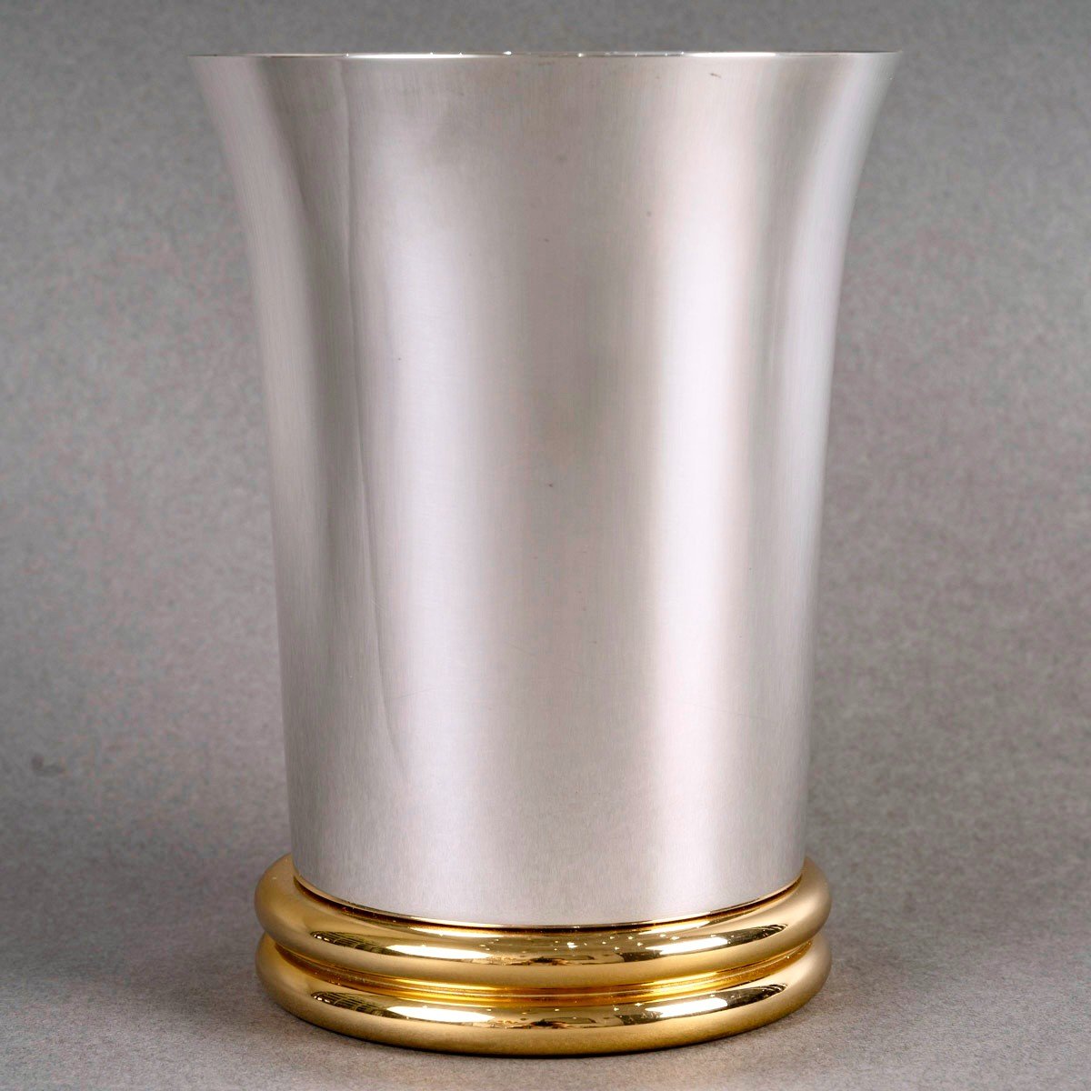 Puiforcat - Modernist Art Deco Vase Plated And Gilt Silver-photo-2