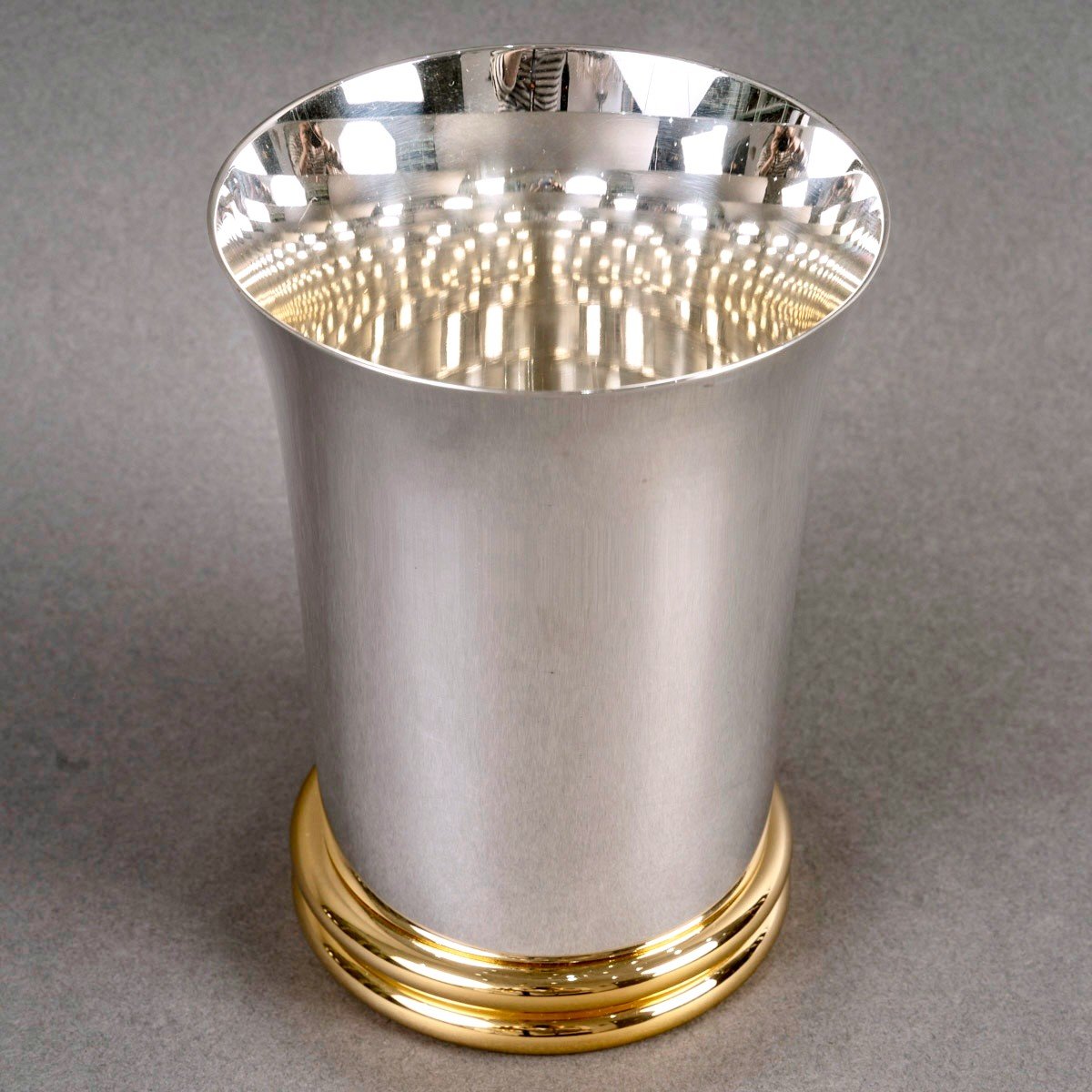 Puiforcat - Modernist Art Deco Vase Plated And Gilt Silver-photo-3