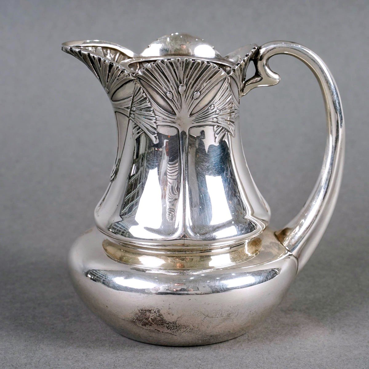 1900 Alphonse Debain - Art Nouveau Papyrus Tea Coffee Set Sterling Silver -photo-6