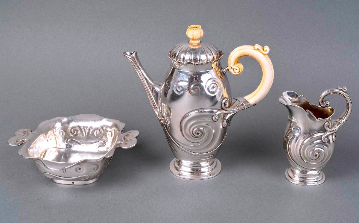 1900 Bonvallet Et Cardeilhac - Art Nouveau Tea Coffee Set Sterling Silver And Ivory