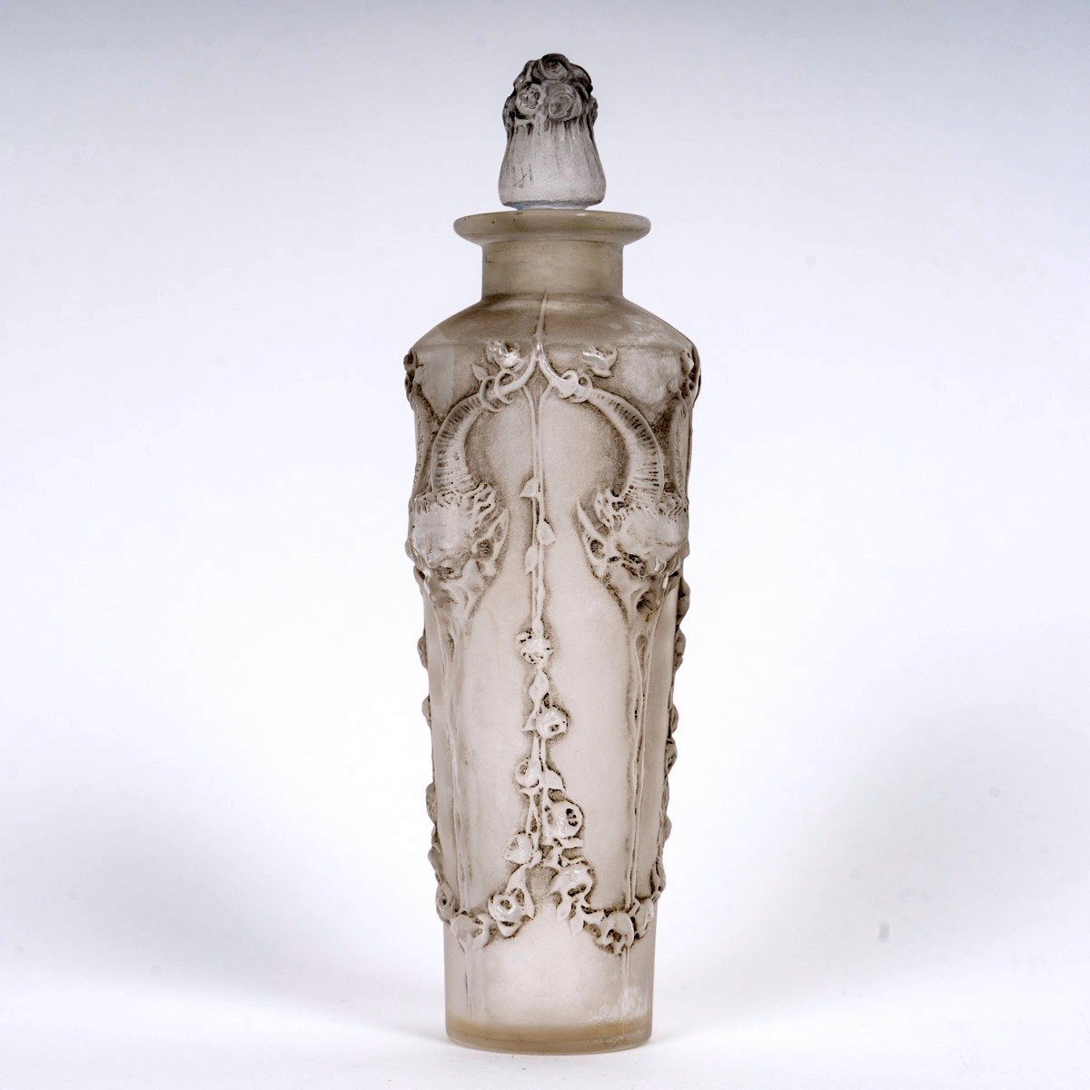 1920 René Lalique - Perfume Bottle Pan Glass With Grey Patina-photo-2