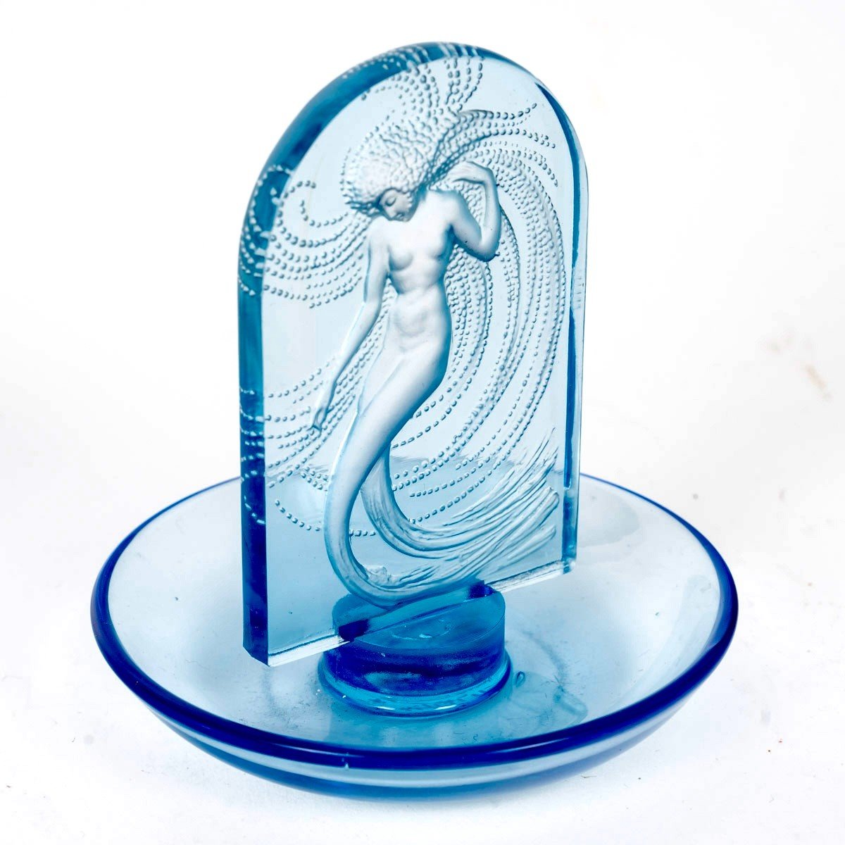 1930 René Lalique - Cendrier Baguier Naïade Verre Bleu -photo-2