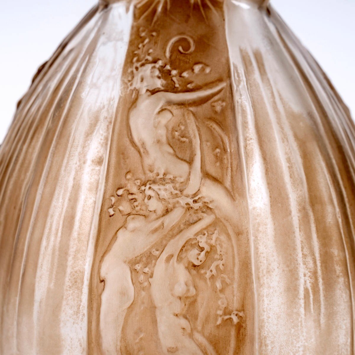 1911 René Lalique - Carafe Sirènes Et Grenouilles Verre Blanc Patiné Sépia-photo-1