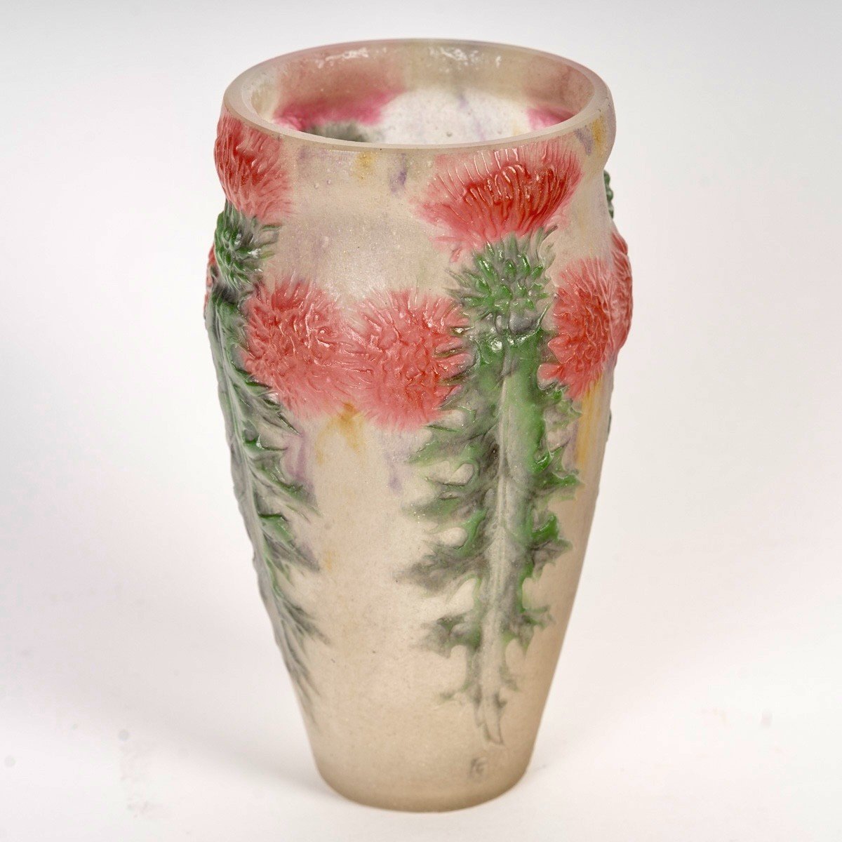 1920 Gabriel Argy Rousseau - Vase Chardons Rouges Pâte De Verre-photo-3