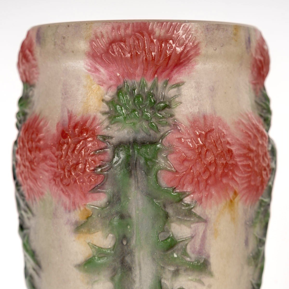 1920 Gabriel Argy Rousseau - Vase Chardons Rouges Pâte De Verre-photo-4