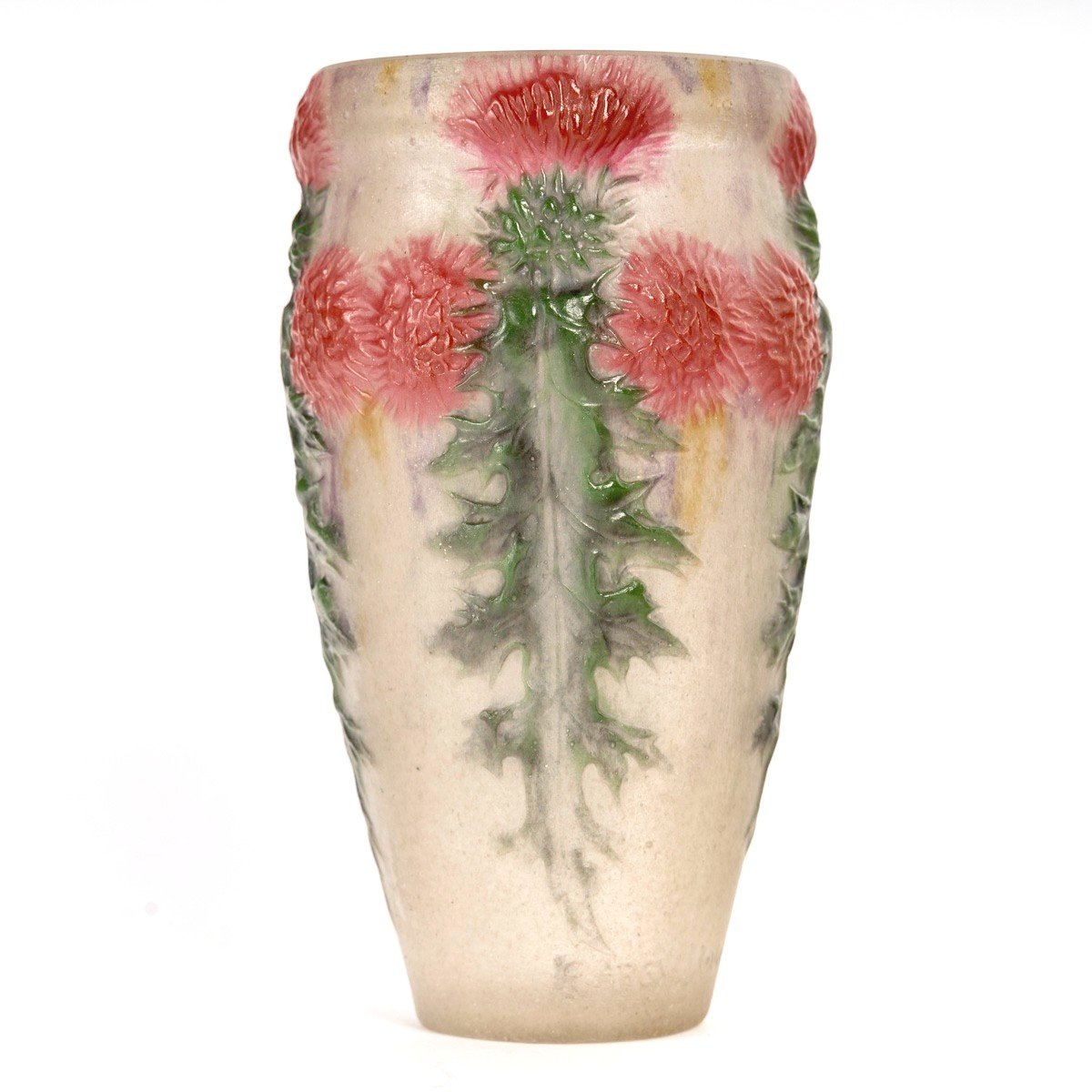 1920 Gabriel Argy Rousseau - Vase Chardons Rouges Pâte De Verre