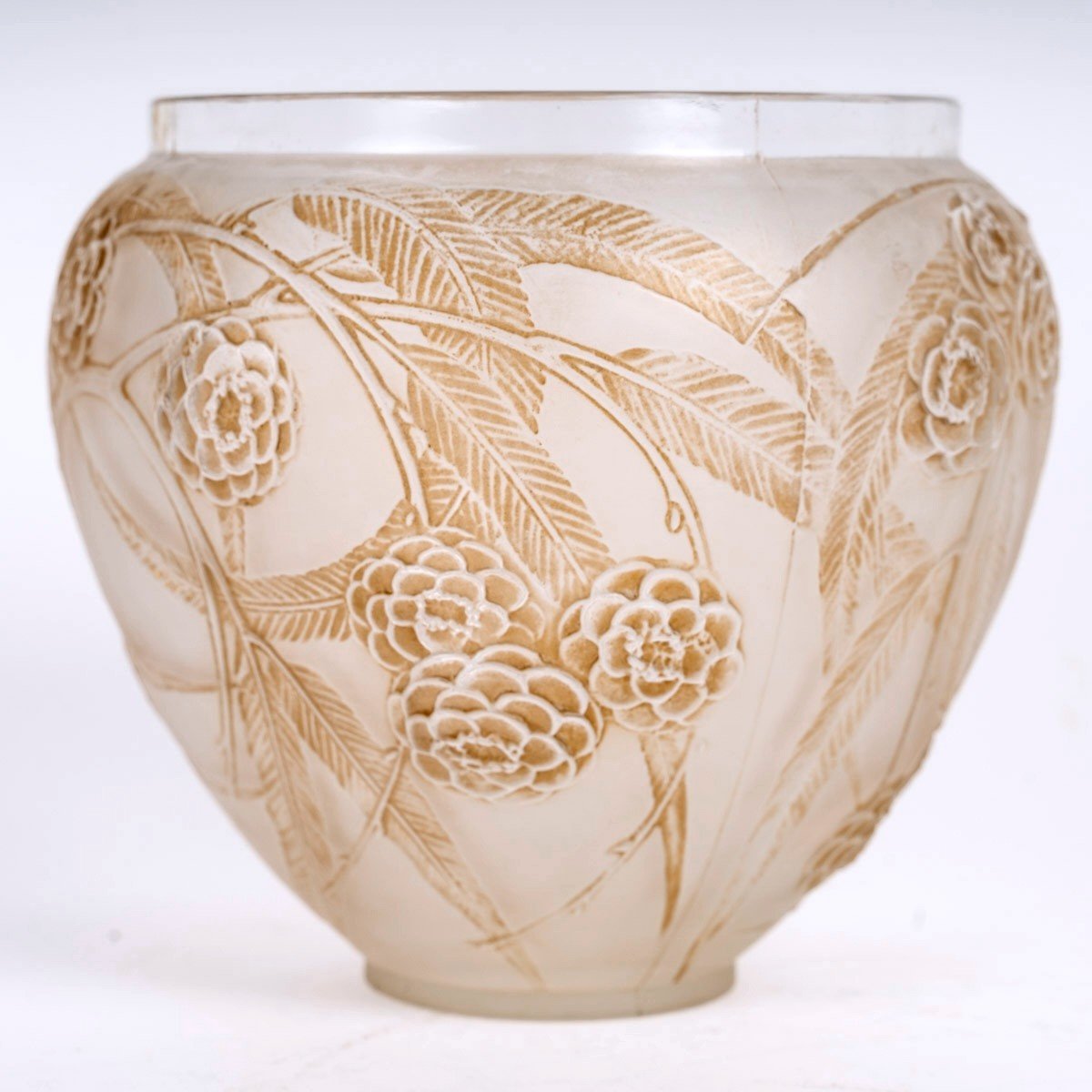 1923 René Lalique - Vase Nefliers Frosted Glass With Sepia Patina