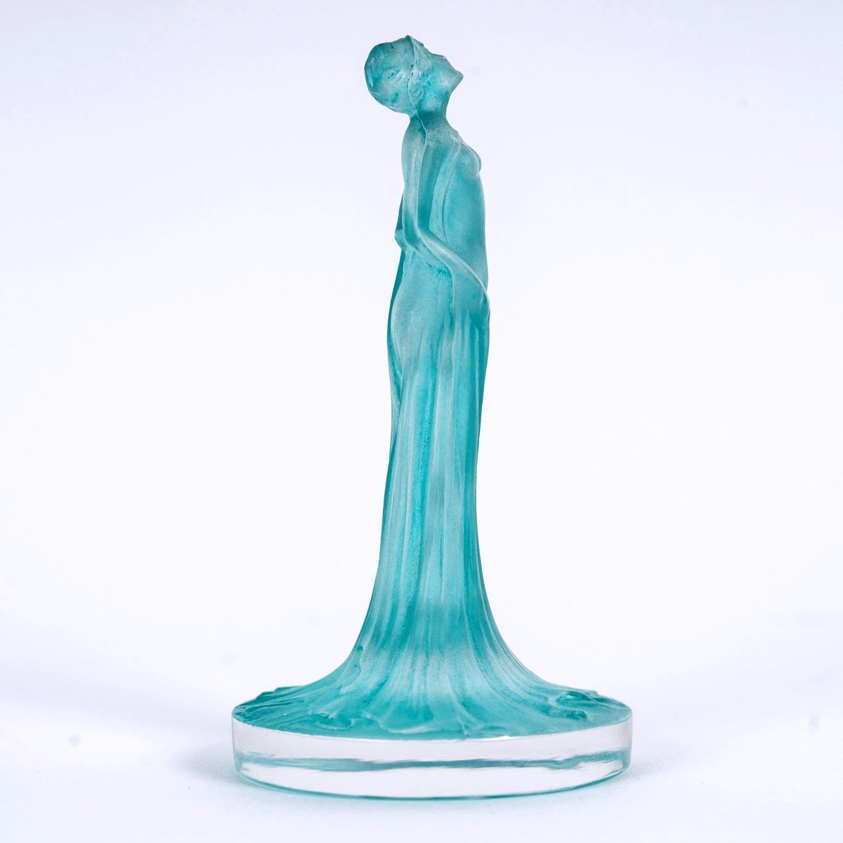 1912 René Lalique - Seal Stamp Statuette Drapee Glass With Turquoise Patina-photo-3