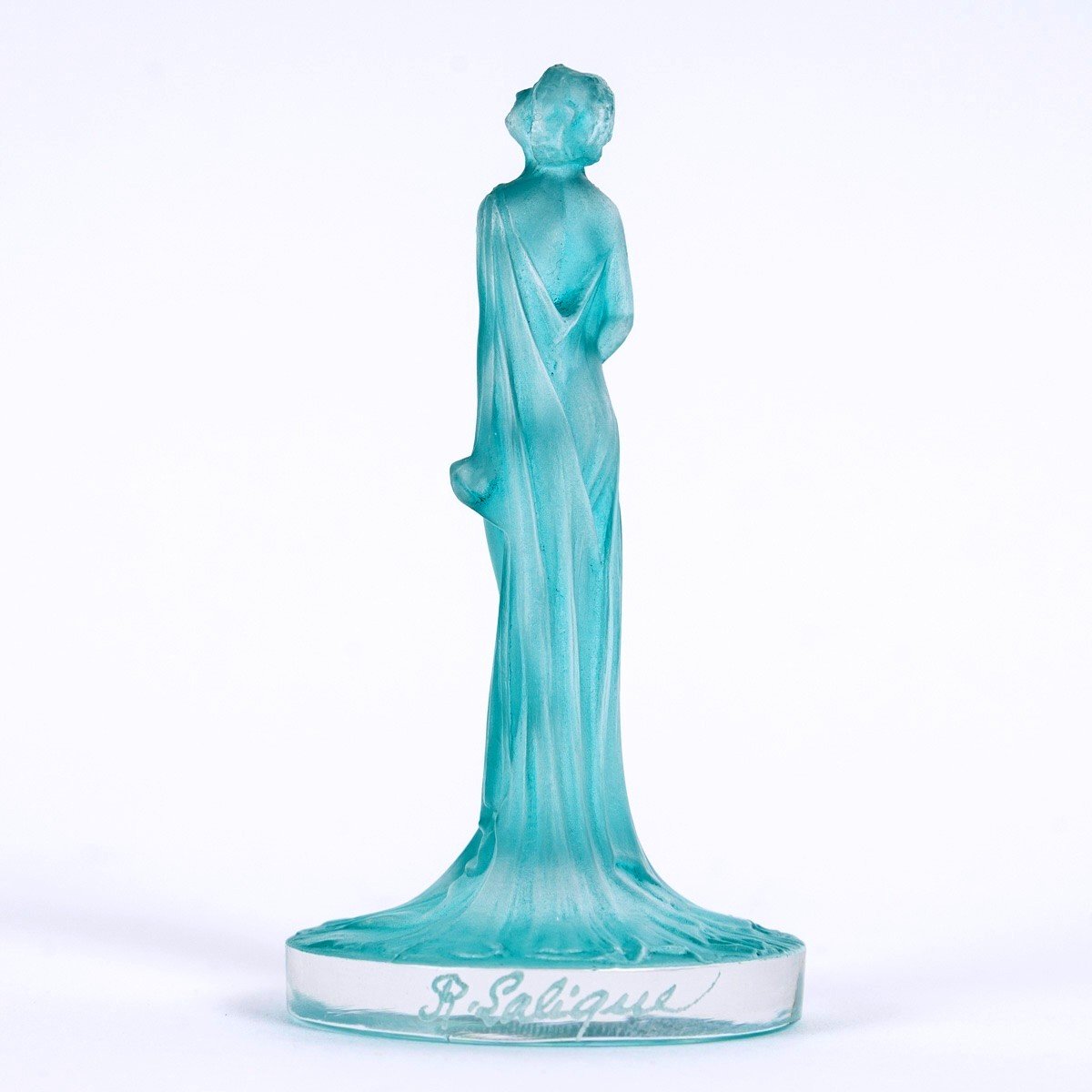 1912 René Lalique - Seal Stamp Statuette Drapee Glass With Turquoise Patina-photo-4