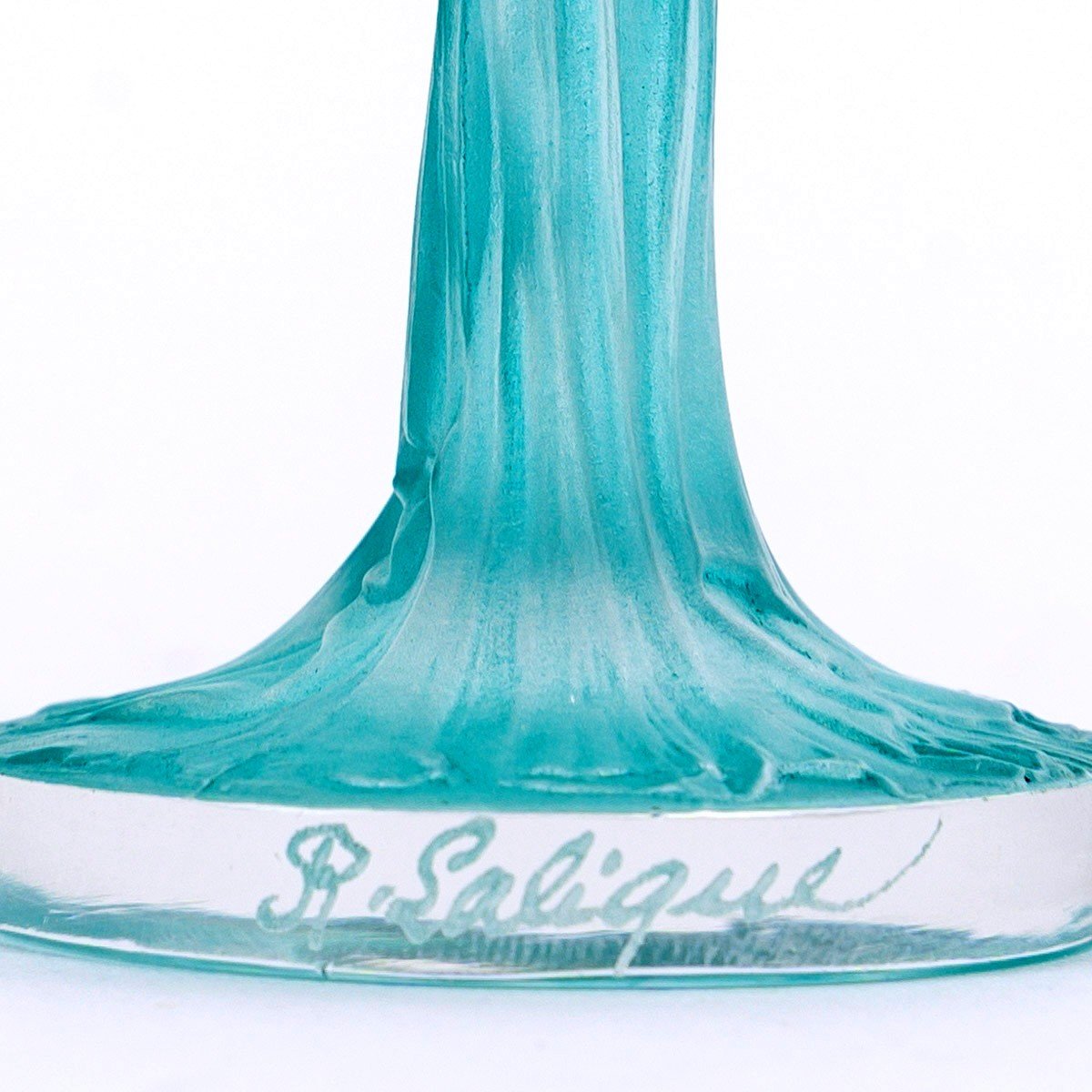 1912 René Lalique - Seal Stamp Statuette Drapee Glass With Turquoise Patina-photo-1