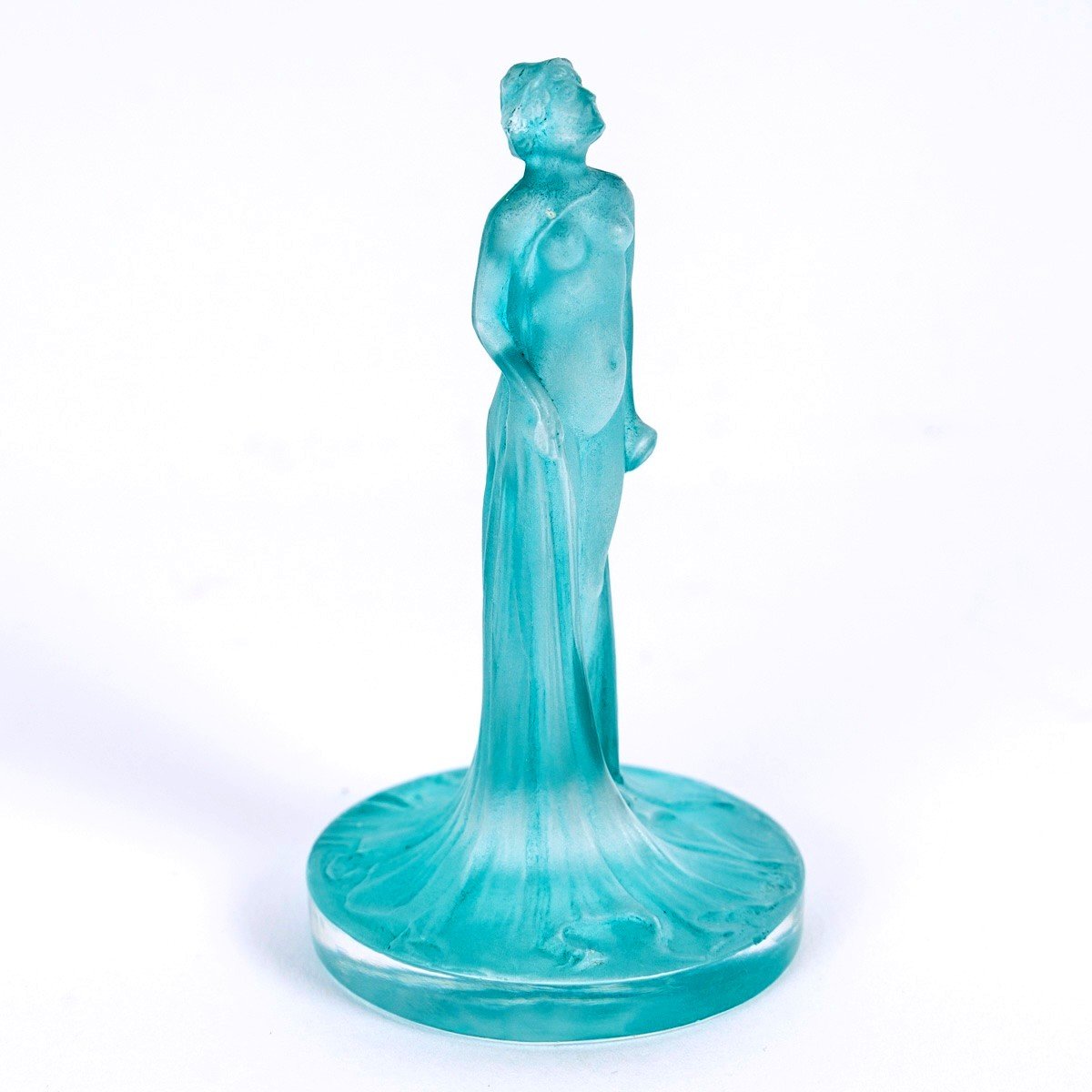 1912 René Lalique - Seal Stamp Statuette Drapee Glass With Turquoise Patina