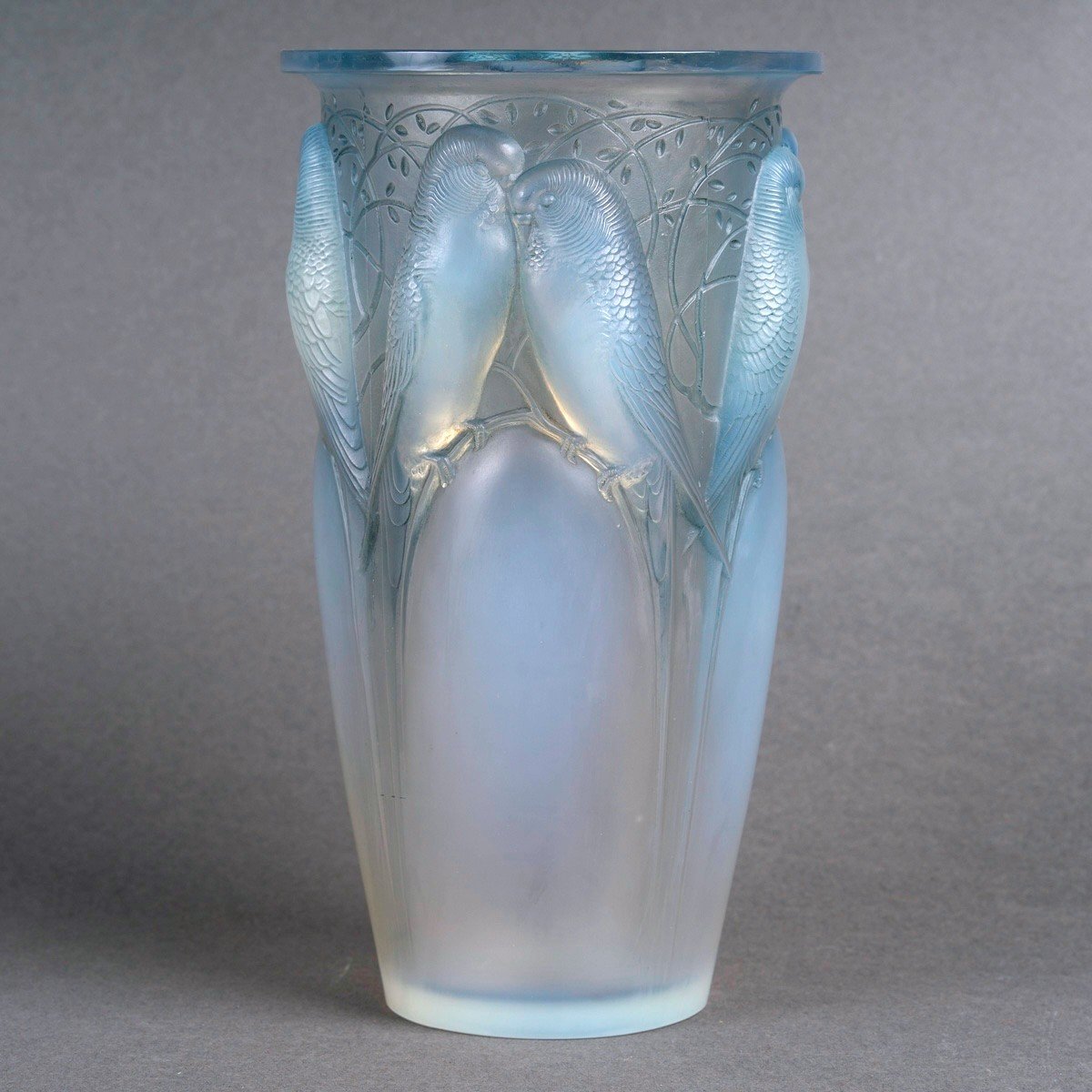 1924 René Lalique - Vase Ceylan Opalescent Glass With Blue Patina-photo-2