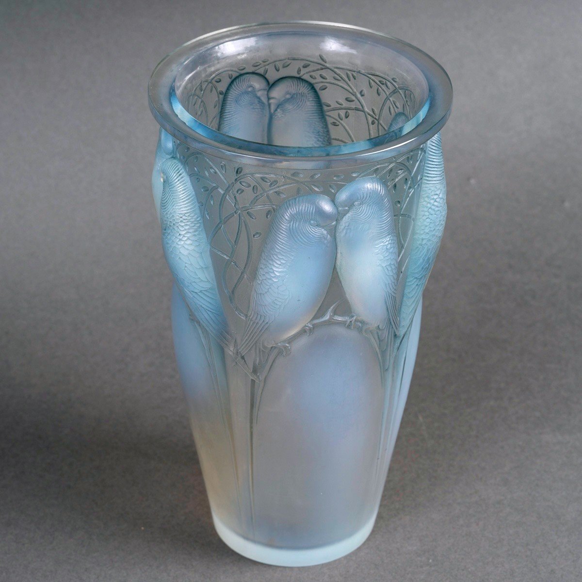 1924 René Lalique - Vase Ceylan Opalescent Glass With Blue Patina-photo-3