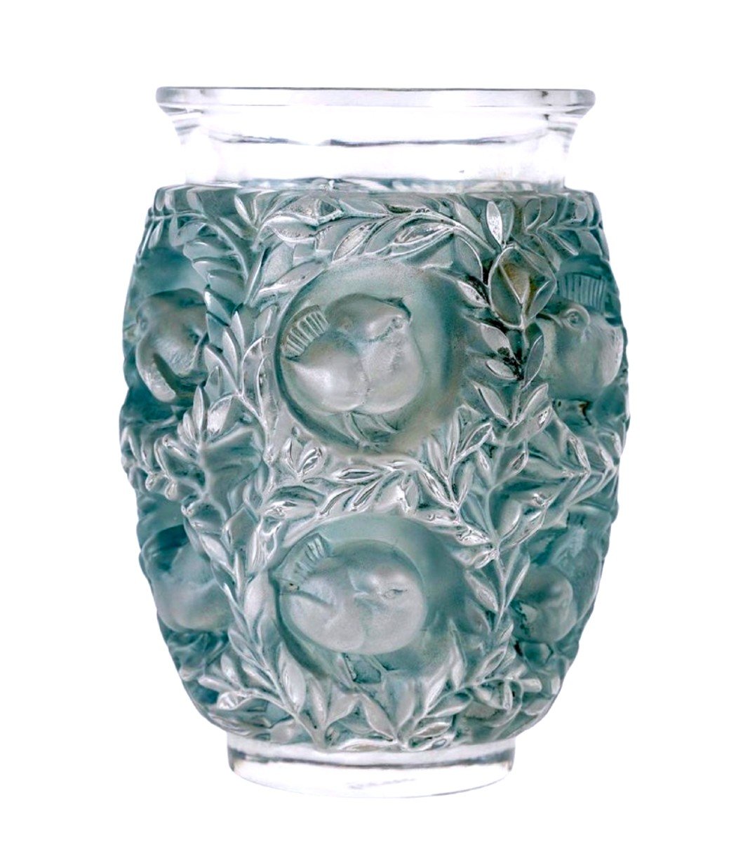 1939 René Lalique - Vase Bagatelle Verre Blanc Patiné Bleu