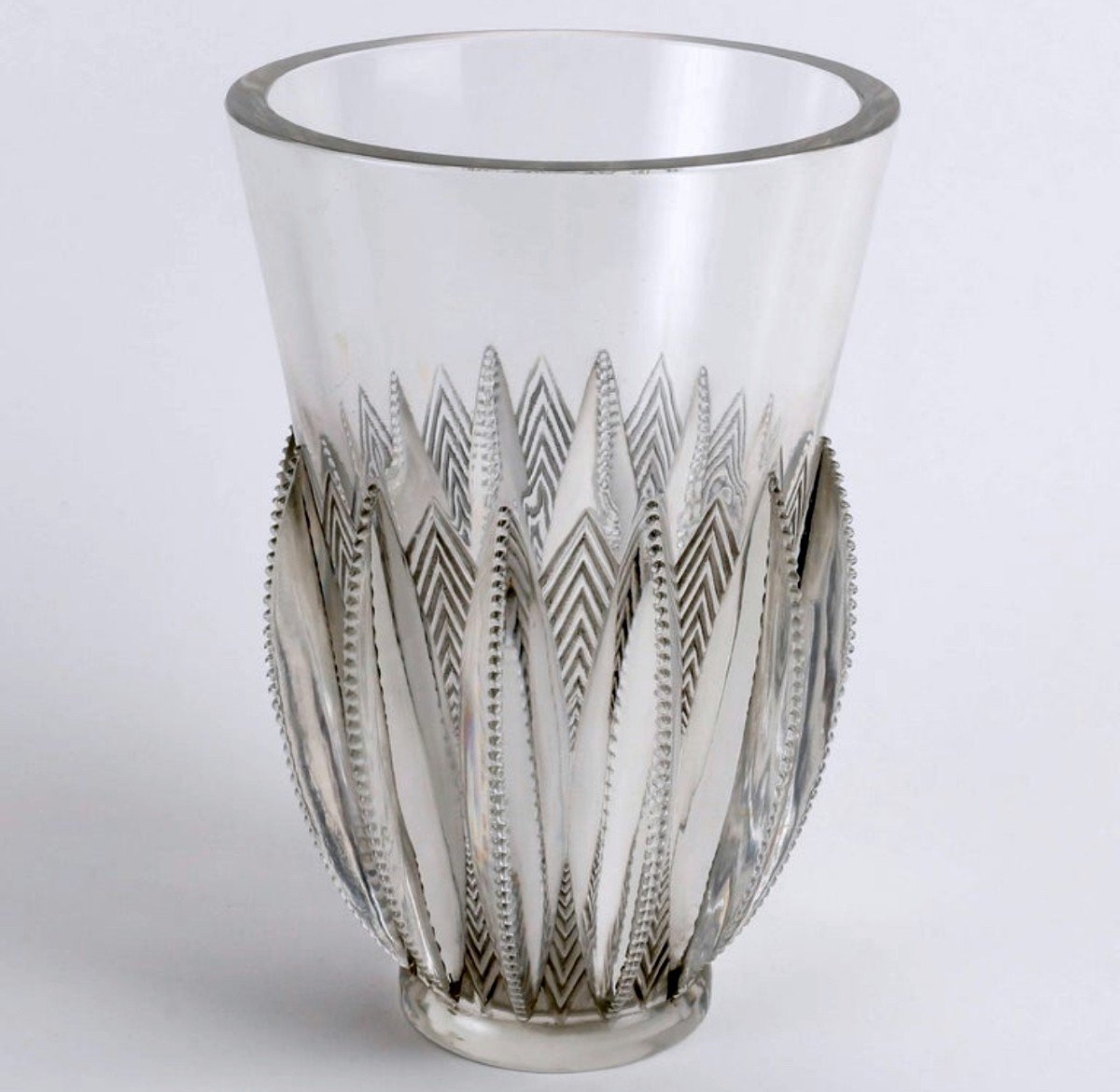 1934 René Lalique - Vase Gerardmer Verre Blanc Patiné Gris-photo-2