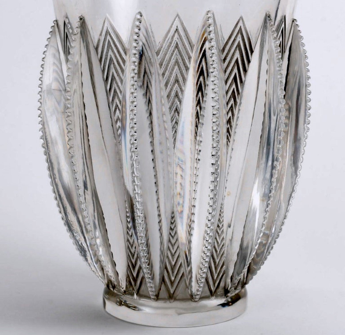 1934 René Lalique - Vase Gerardmer Verre Blanc Patiné Gris-photo-3