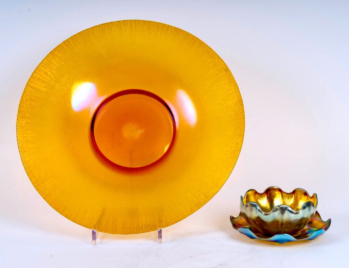 1900 Louis Comfort Tiffany - Bowls, Plates And Coupe Favril Glass -photo-3