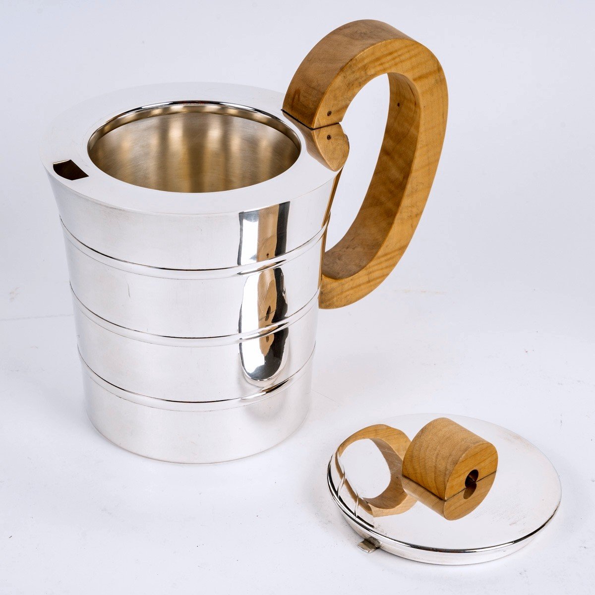 1936 Jean E. Puiforcat - Tea & Coffee Set Epsilon Sterling Silver And Walnut-photo-3