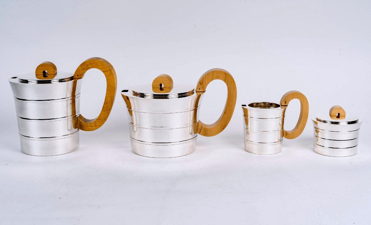 1936 Jean E. Puiforcat - Tea & Coffee Set Epsilon Sterling Silver And Walnut